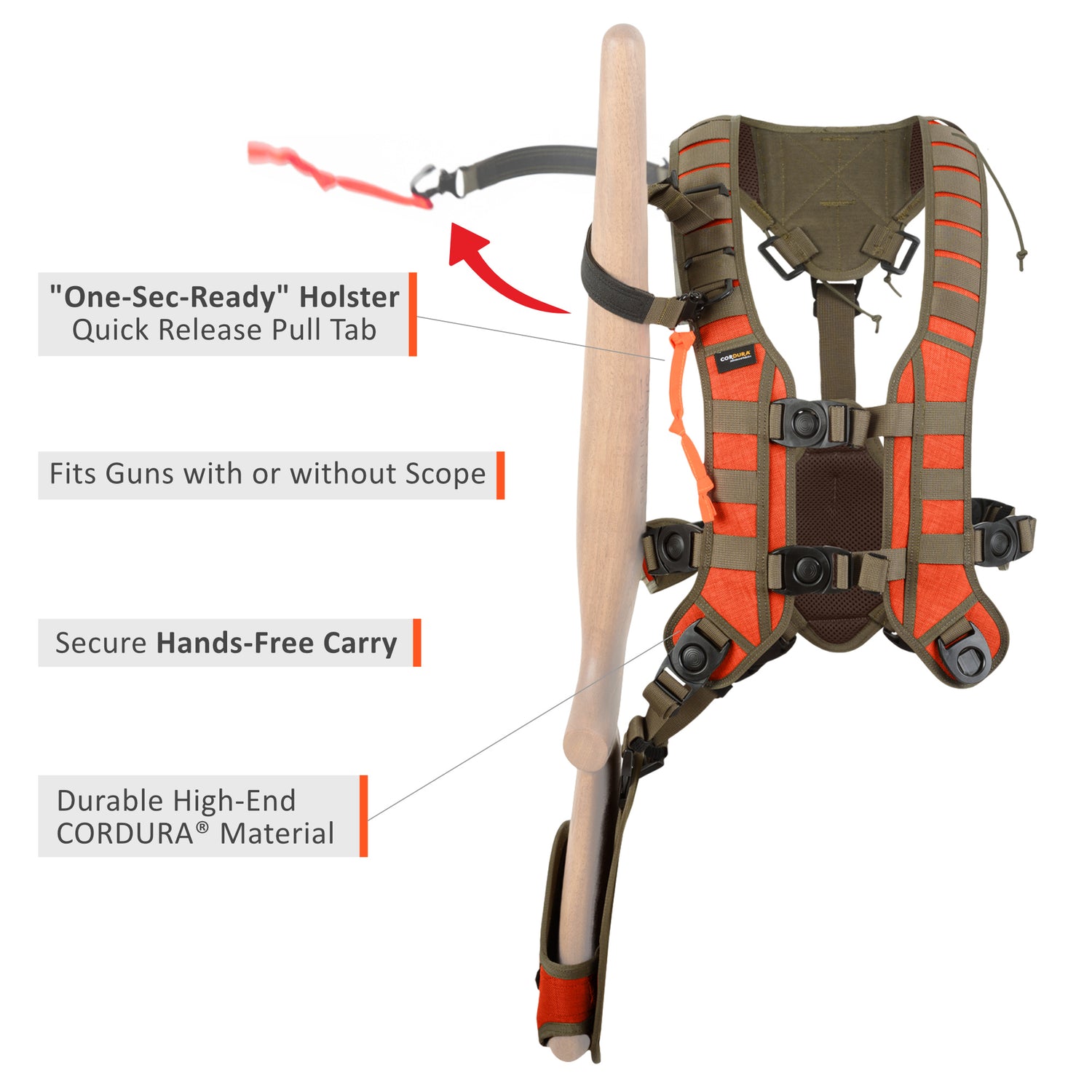 One Sec Ready Quick Release Rifle Holster - Integrator Hunting Vest by Saltstone - orange