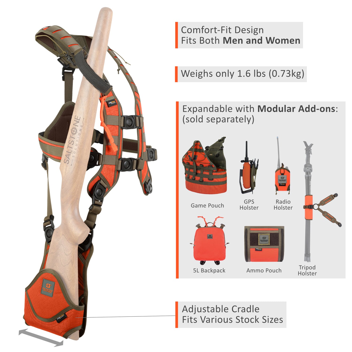 Modular Hunting Harness Vest with Quick Release Rifle Holster and Handsfree Carry System - orange