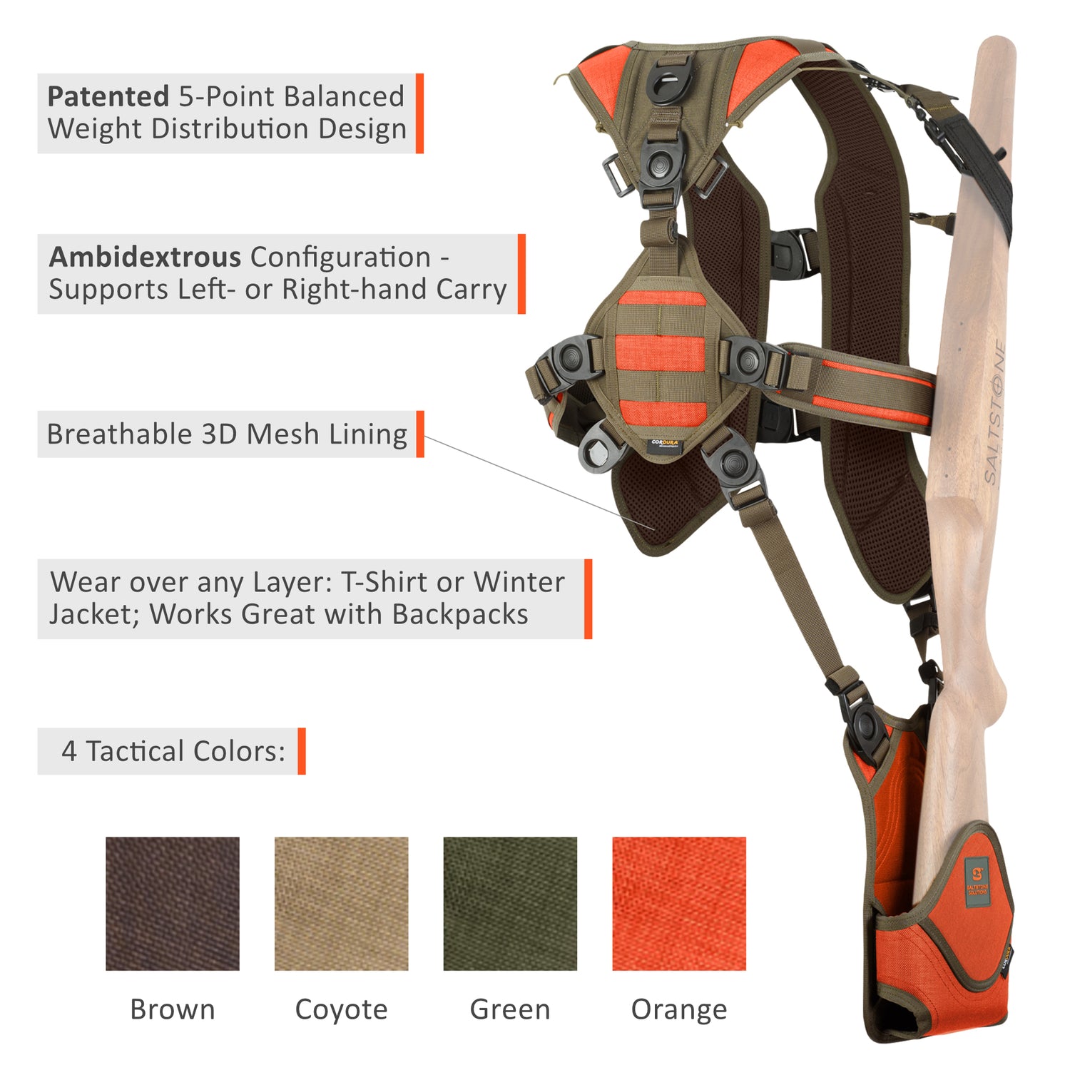 Modular Hunting Vest with integrated Rifle Holster and Quick Release Shotgun Holster, MOLLE webbing, Accessories - Integrator by Saltstone - orange