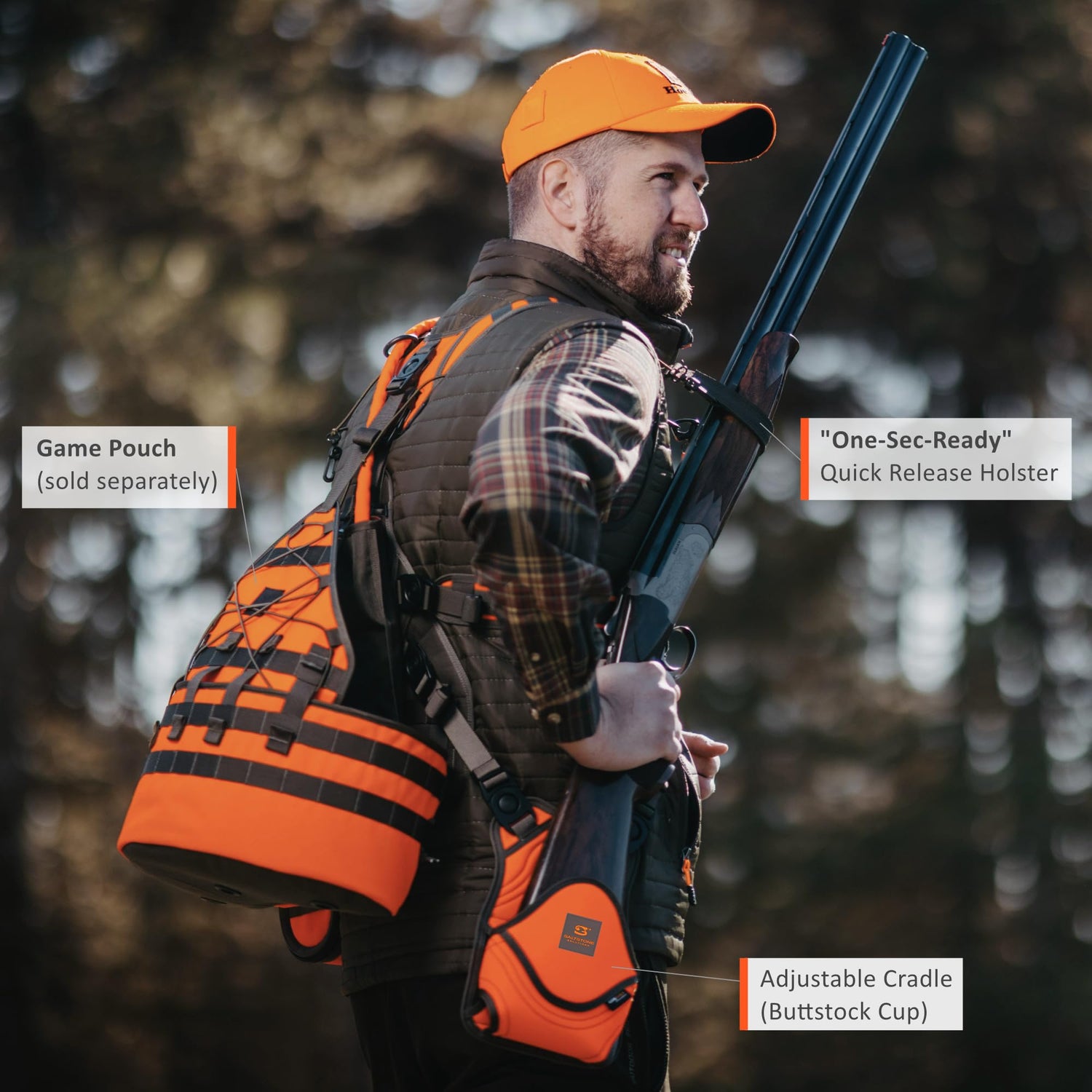 Hunting Vest with Game Pouch attached for upland, bird, rabbit, phaesant, squirrel, quail - the Integrator by Saltstone