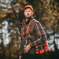 Hunting Rifle Holster in Vest Shape with MOLLE webbing for add-ons, featuring an ammo pouch